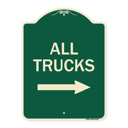 Signmission Driveway All Trucks W/ Right Arrow Heavy-Gauge Aluminum Architectural Sign, 24" x 18", G-1824-24129 A-DES-G-1824-24129